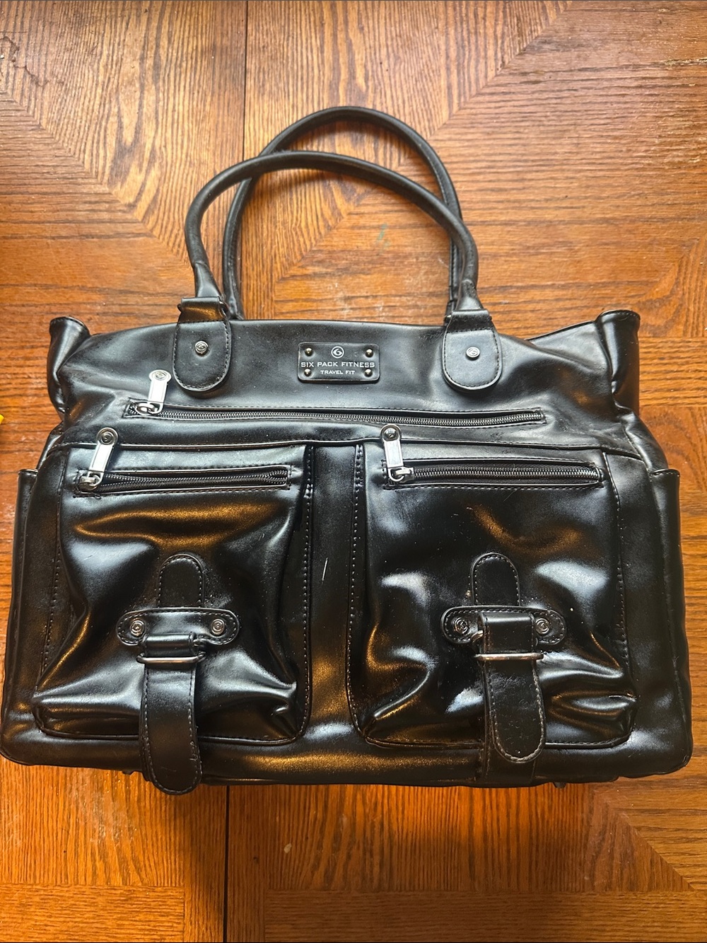 Black Travel Tote Bag with Front Pockets